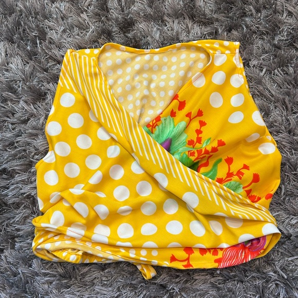 70s co-ord top & skirt yellow polka dot FITS MOST - Picture 3 of 12